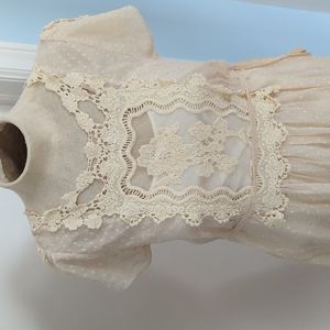 Crochet swiss-dot lace ivory dress Anthropologie L NWT